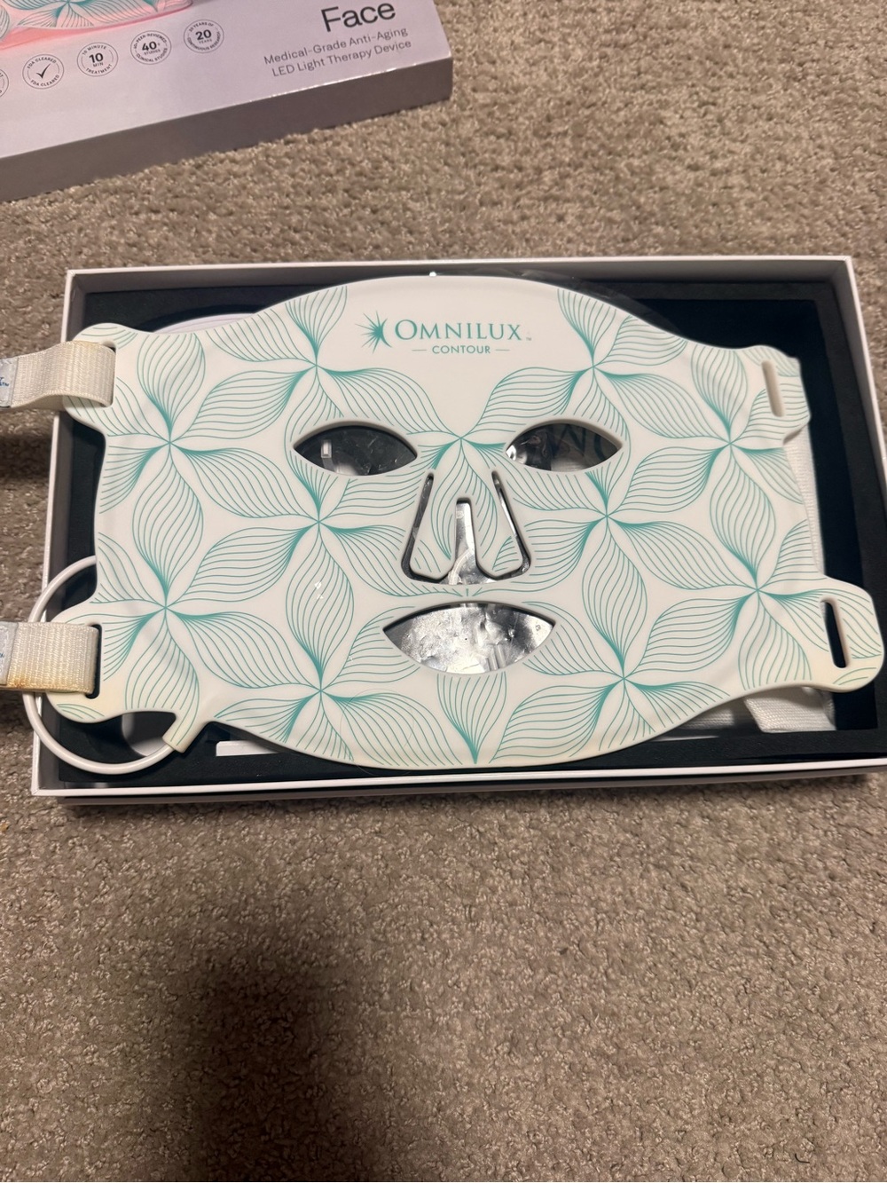 Omnilux Contour LED Therapy Face Mask in White with Teal Floral - Picture 2 of 5